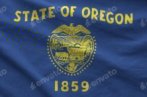 Preview: Oregon US state flag depicted on folded wavy fabric of old cloth