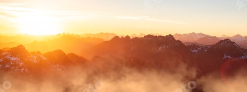 Preview: Mountain Landscape on the Pacific Ocean Coast in Tofino, Vancouver Island, BC, Canada. Sunset
