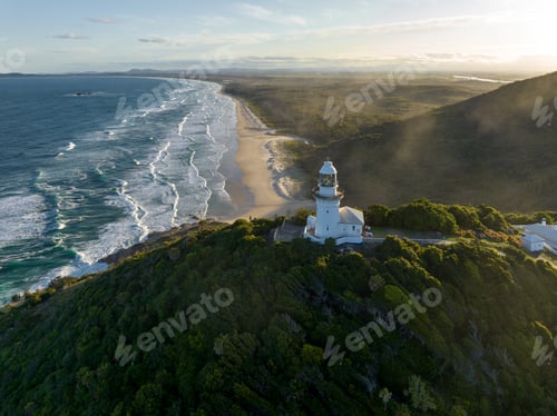 Preview: an aerial shot of cape town showing the lighthouse on top of the mountain with a