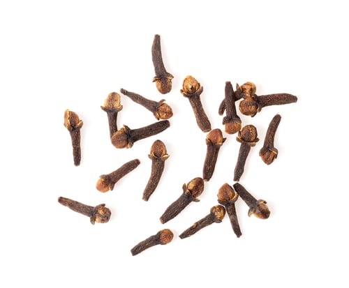 Preview: dry cloves on white background. top view
