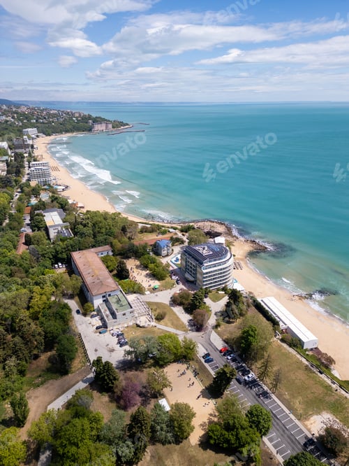 Preview: Aerial view of the beach and coastline at Saints Constantine and Helena near Varna, Bulgaria.