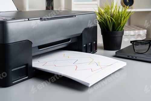 Preview: Close up of modern printer in the office