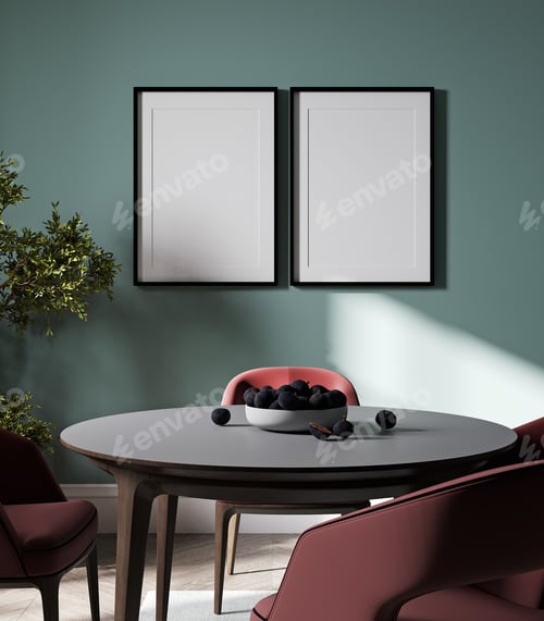 Preview: Mock up wall, frame in home interior background, Scandinavian style, 3d render