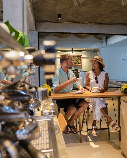 Preview: coffee cafe inside , couple men and women drinking coffee in a cafe
