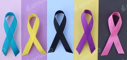 Preview: Colorful awareness ribbons on different color background