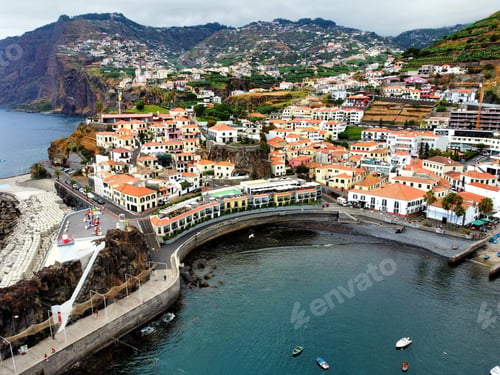 Preview: Drone view of a typical town on Madeira Island, Portugal