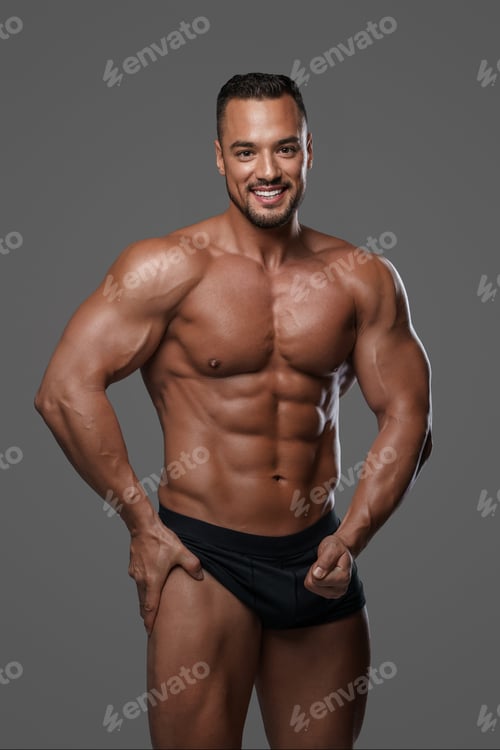 Preview: Handsome male model with a chiseled physique flashes a charming smile