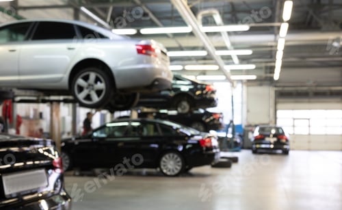 Preview: service station for servicing executive cars, photo with blur