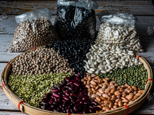 Preview: Variety of colorful beans and legumes arranged on a platter