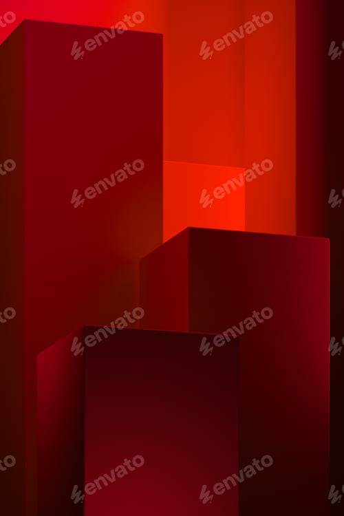 Preview: 3D rendering Pedestal for display ,Platform for design, Blank epic abstract red product stand with