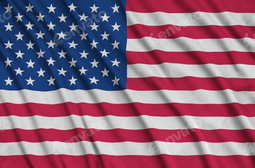 Preview: United States of America flag is depicted on a sports cloth fabric with many folds