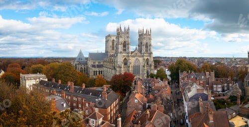 Preview: Aerial cityscape skyline of York Minster Cathedral and cityscape skyline