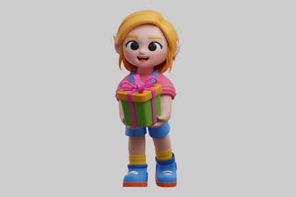 Preview: Cute girl with wrapped gift