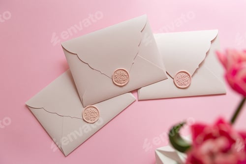 Preview: Photography from above of group of gift certificates.Tender pink color,banner with copy space.
