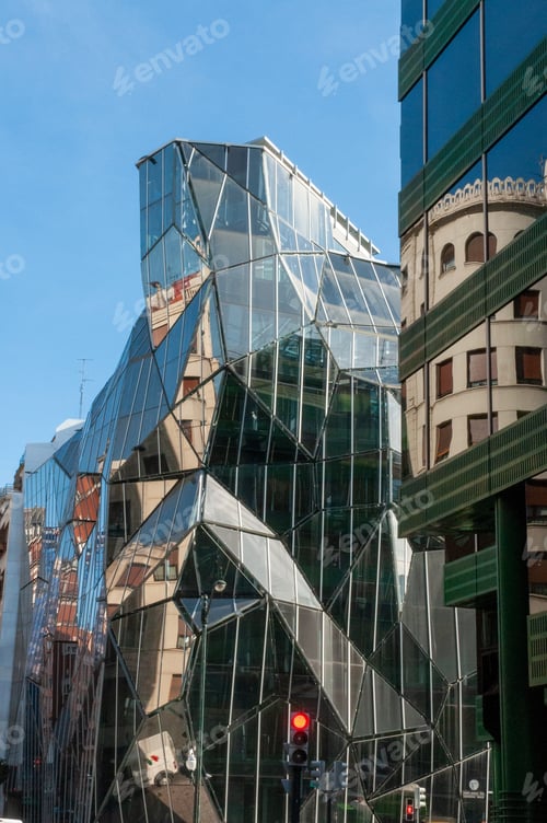 Preview: Beautiful shot of the glass buildings with abstract architecture in Bilbao, Spain
