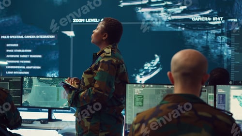 Preview: Brigadier general conducting anti terrorism mission in military operations room