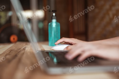 Preview: Woman work from home wearing mask protection wait for epidemic situation to improve soon at home.