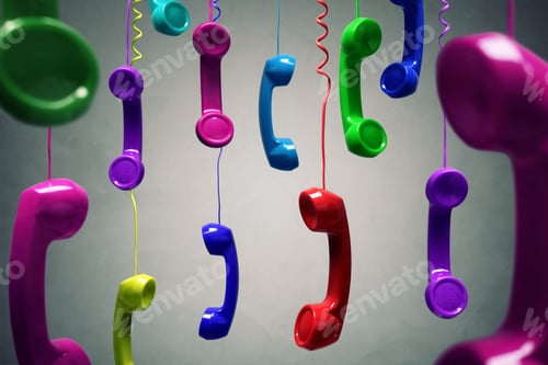 Preview: Colorful Telephone Receivers Hanging on Strings