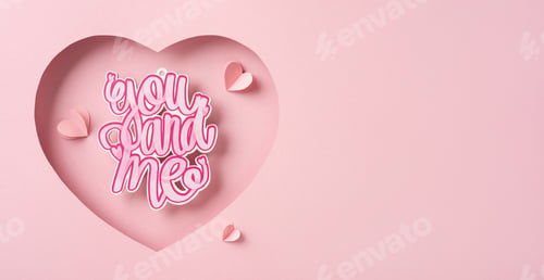 Preview: A charming pink heart-shaped cutout featuring the words 'you and me' symbolizes love