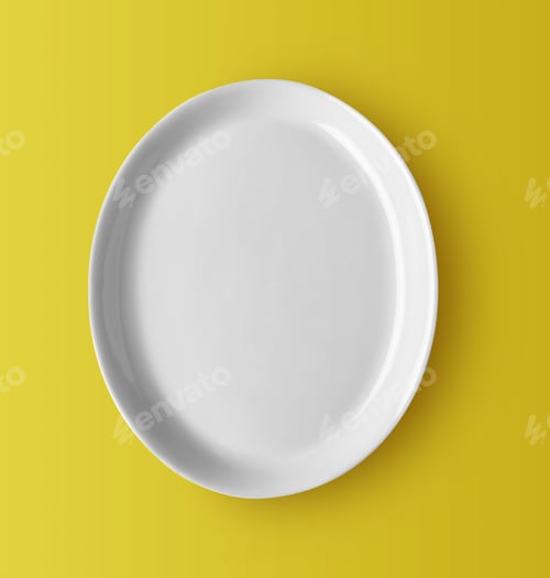 Preview: white ceramic plate on yellow
