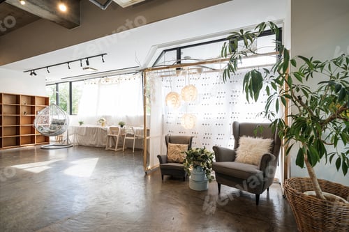 Preview: Cozy Interior Design with Armchairs and Greenery