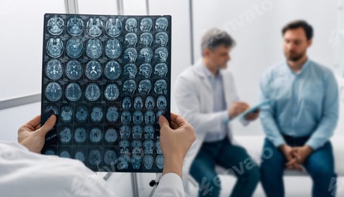 Preview: Male patient with headaches and migraines underwent MRI of brain and is consulting with hospital