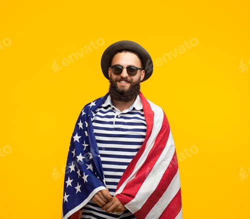 Preview: Man posing in American flag
