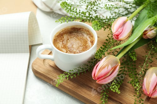 Preview: Hello spring concept on white textured background, close up