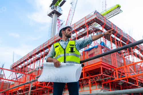 Preview: Portrait of an engineer designing a concrete floor and column structure for a shopping center.