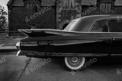Preview: Side view from an american classic car in black and white