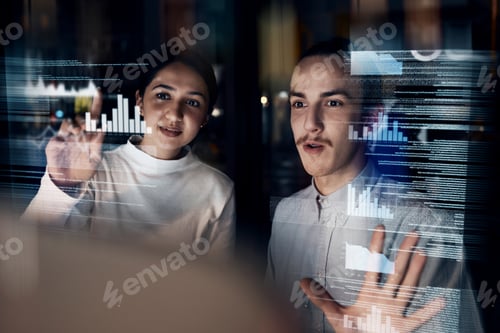 Preview: Teamwork, cyber security and programmer with business people at night for augmented reality, develo