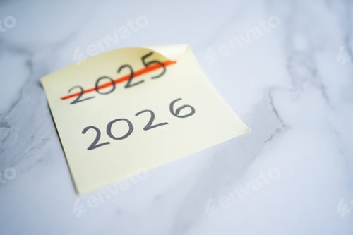 Preview: Planning future, changing 2025 to 2026 on sticky note