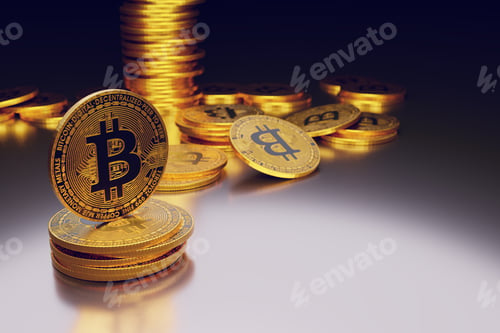 Preview: golden bitcoin on dark background