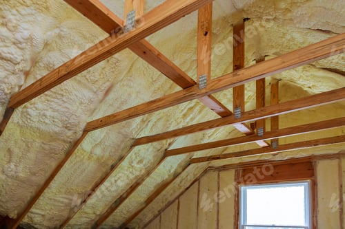Preview: Insulation of attic with foam insulation cold barrier and insulation material polyurea Spraying