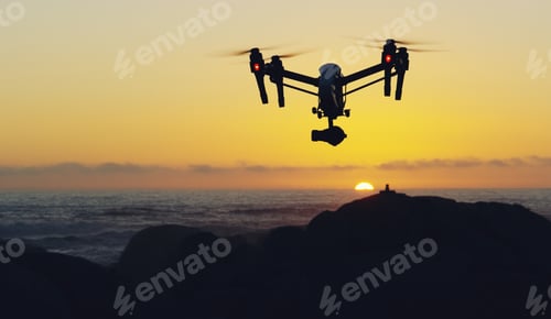 Preview: Flying away into the sunset. Shot of a drone flying outdoors.