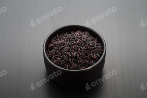 Preview: Riceberry in a black bowl, Food raw materials