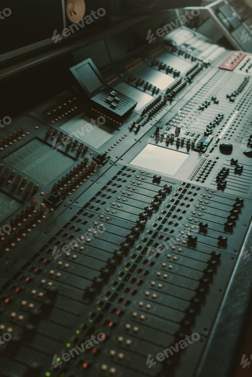 Preview: modern analog graphic equalizer at sound recording studio