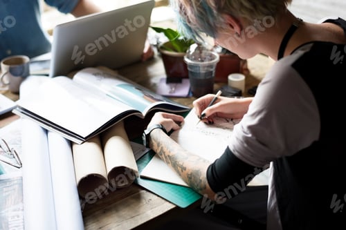Preview: Woman Working Drawing Design Ideas Office