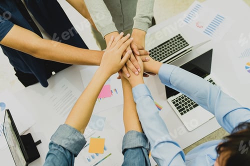 Preview: Teamwork group join hands.