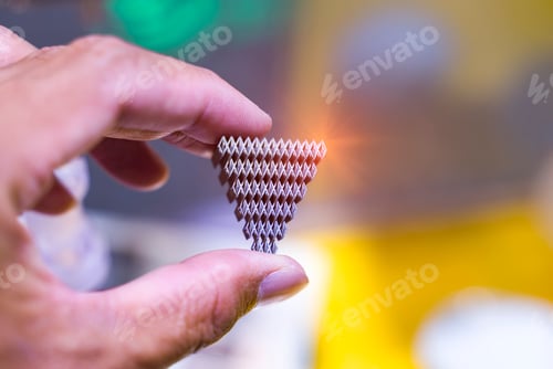 Preview: Hand With Object Printed On 3D Printer Close-Up.