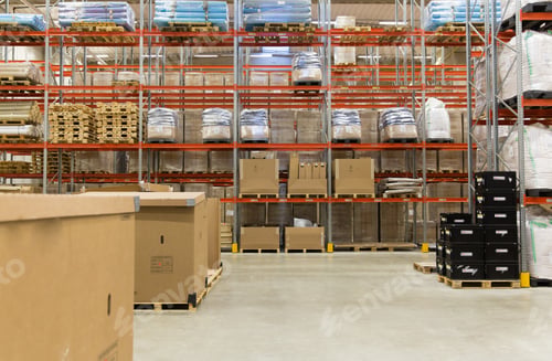 Preview: cargo boxes storing at warehouse shelves