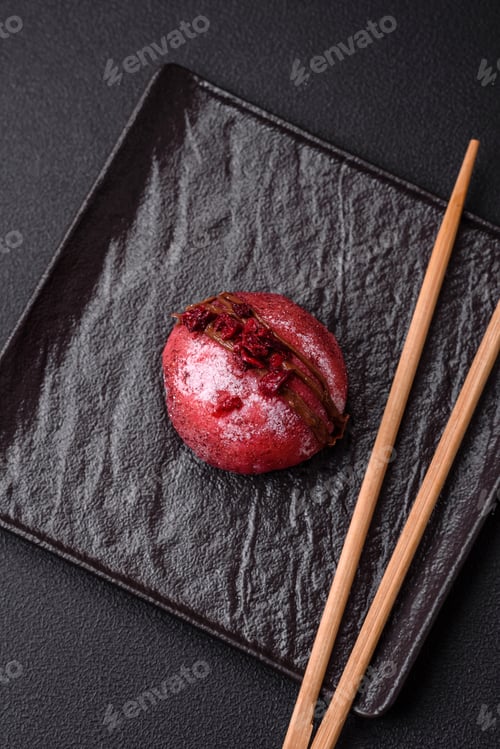 Preview: Delicious sweet colorful mochi desserts or ice cream with rice dough and toppings