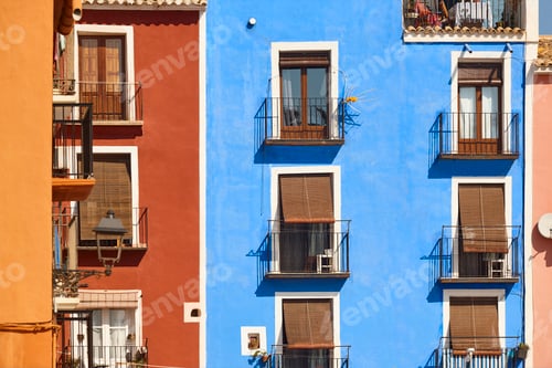 Preview: Picturesque colorful facades in mediterranean coast. Villajoyosa, Alicante. Spain