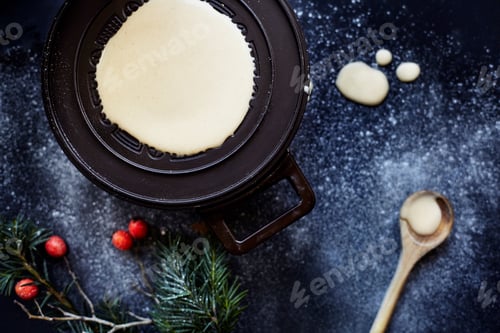 Preview: Batter on hotplate, making krumkake cookies, overhead view