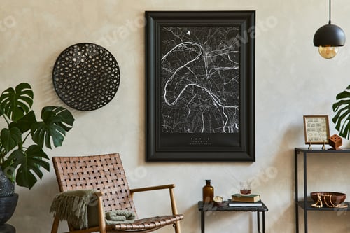 Preview: Stylish composition of elegant masculine living room interior