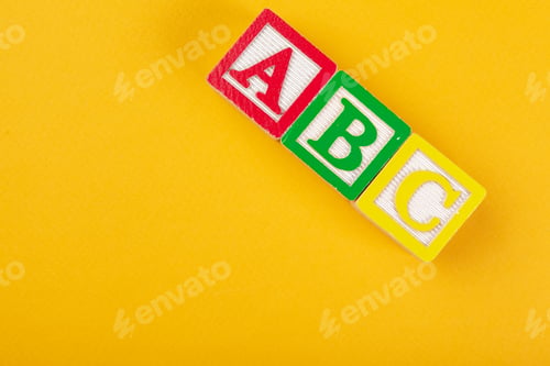 Preview: Alphabet blocks ABC close up, education concept