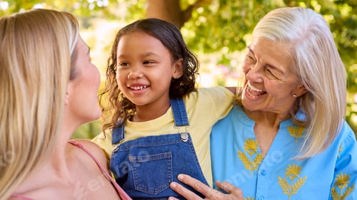 Preview: Portrait Of Smiling Multi-Generation Female Family In Garden Together Together