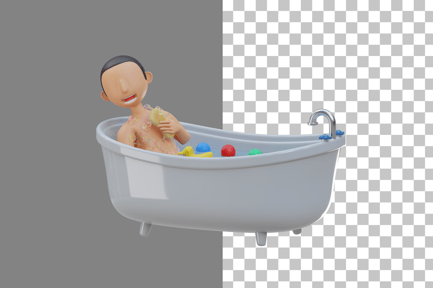 Preview: Little Kid Taking a Bath in the Bathtub 3D Illustration