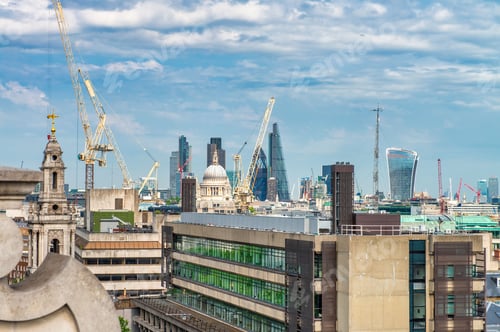 Preview: London modern aerial skyline on a beautiful summer day - UK