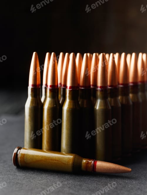 Preview: Bullets, ammunition on a dark background, close-up